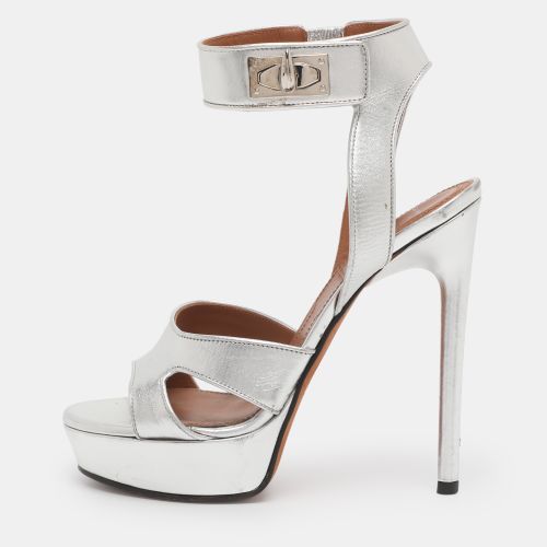 Givenchy Silver Leather Shark Lock Ankle Strap Sandals Size 36.5 - Givenchy - Modalova