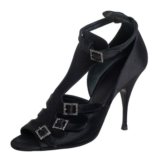 Givenchy Black Satin Cystal Buckle Embellished T-Strap Open Toe Sandals Size 38 - Givenchy - Modalova