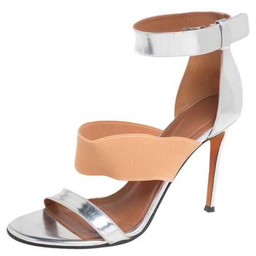 Givenchy Silver Foil Leather And Fabric Ankle Cuff Sandals Size 39 - Givenchy - Modalova