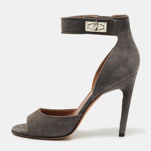 Givenchy Grey Suede Shark Tooth Lock Ankle Strap Sandals Size 37.5 - Givenchy - Modalova