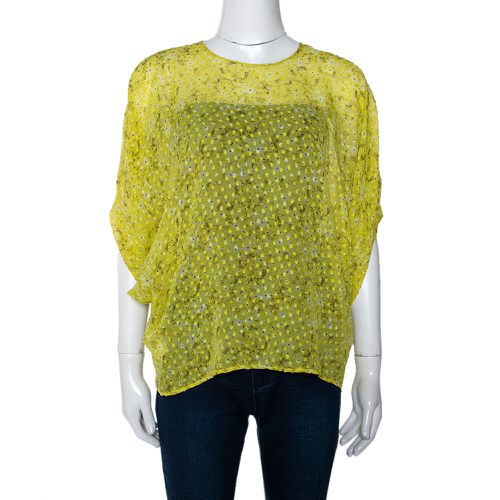 Giambatista Valli Yellow Textured Floral Print Silk Blouse XS - Giambattista Valli - Modalova