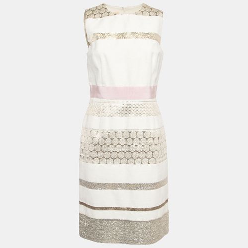 Giambattista Valli Off White Lurex Brocade Striped Cotton Sleeveless Dress M - Giambattista Valli - Modalova