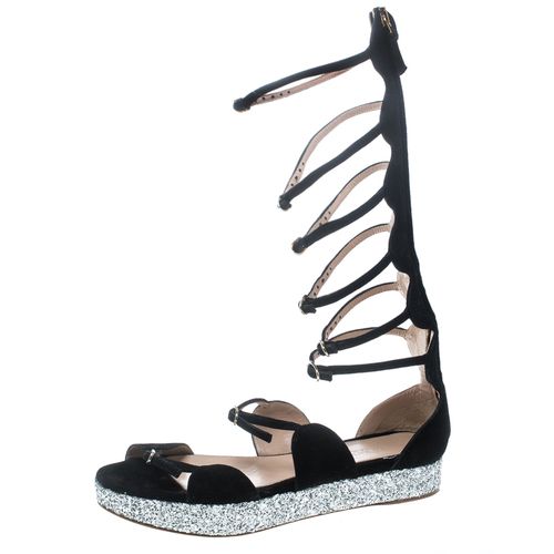 Giambattista Valli Black Suede Glitter Platform Flat Gladiator Sandals Size 38.5 - Giambattista Valli - Modalova