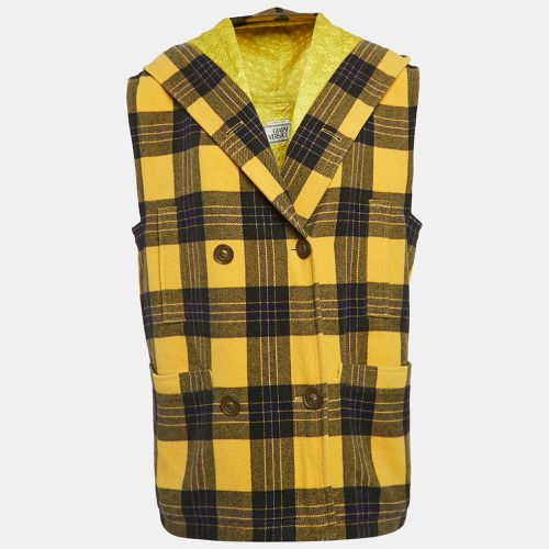 Gianni Versace Yellow Plaid Wool Hooded Coat M - Gianni Versace - Modalova