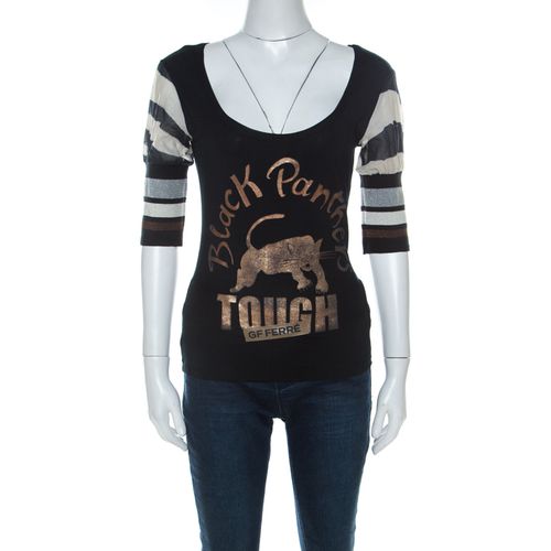 GF Ferre Black Panther Print Jersey Scoop Neck Top S - Gianfranco Ferre - Modalova