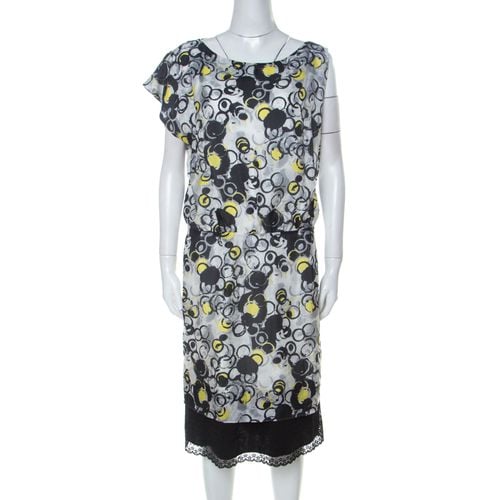 GF Ferre Multicolor circle Print Silk Lace Detail Asymmetric Shoulder Dress L - Gianfranco Ferre - Modalova