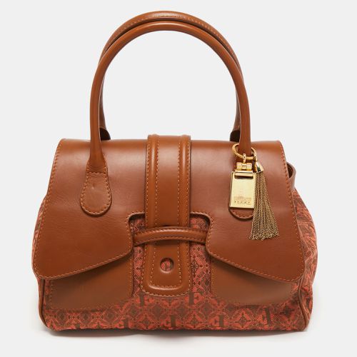 Gianfranco Ferre Brown Jacquard Fabric and Leather Flap Satchel - Gianfranco Ferre - Modalova