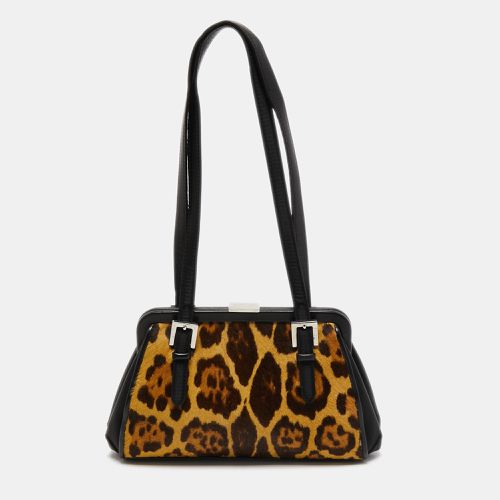 Gianfranco Ferre Black/Beige Leopard Print Calfhair, Satin and Leather Nylon Frame Baguette Bag - Gianfranco Ferre - Modalova