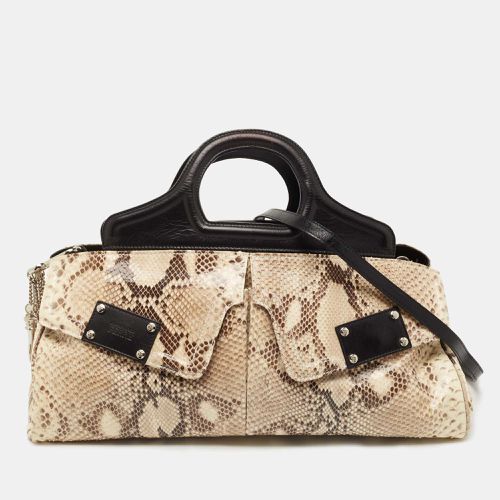 Gianfranco Ferre Beige/Black Watersnake and Leather Charm Satchel - Gianfranco Ferre - Modalova