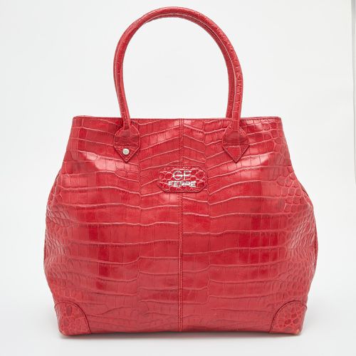 Gianfranco Ferre Red Croc Embossed Leather Tote - Gianfranco Ferre - Modalova