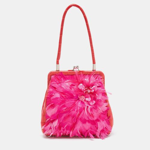 Gianfranco Ferre Red/Magenta Crocodile and Feather Top Handle Bag - Gianfranco Ferre - Modalova