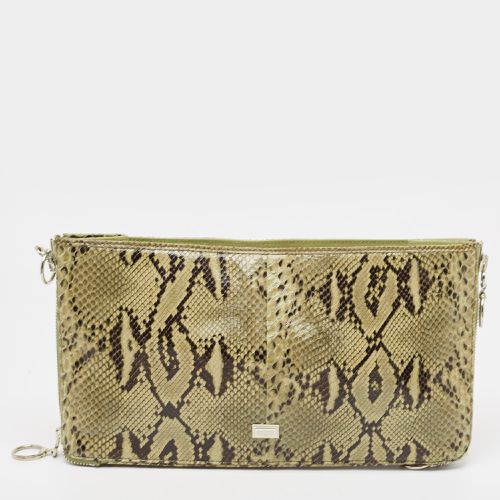 Gianfranco Ferre Olive Green Python Oversized Zip Clutch - Gianfranco Ferre - Modalova