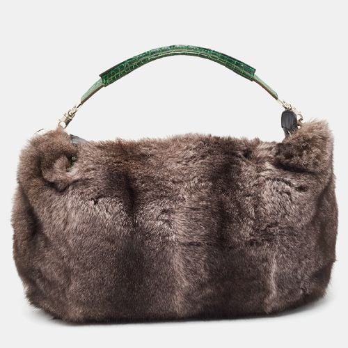 Gianfranco Ferre Black/Green Rabbit Fur, Croc and Leather Zip Hobo - Gianfranco Ferre - Modalova