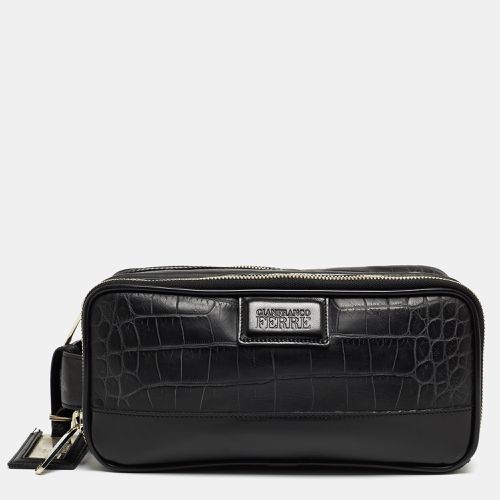 Gianfranco Ferre Black Croc Embossed Leather Oversized Pouch - Gianfranco Ferre - Modalova