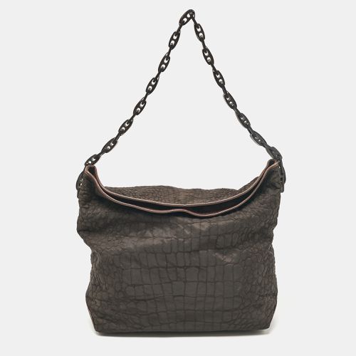 Gianfranco Ferre Dark Brown Fabric and Leather Chain Bucket Bag - Gianfranco Ferre - Modalova