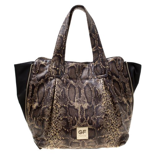 GF Ferre Black/Yellow Embossed Python Leather Tote - Gianfranco Ferre - Modalova