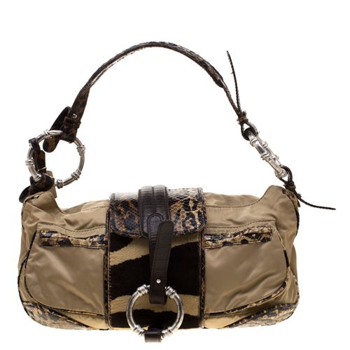 Gianfranco Ferre Beige/Brown Nylon/Python and Calfhair Satchel - Gianfranco Ferre - Modalova