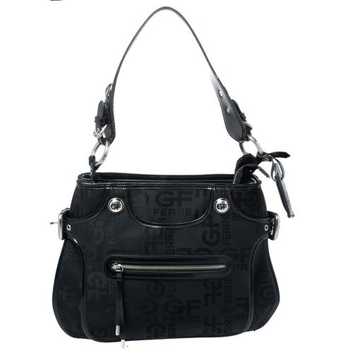 GF Ferre Black Signature Front Zip Hobo - Gianfranco Ferre - Modalova