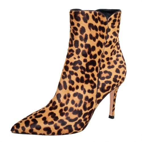 Gianvito Rossi Brown/Beige Leopard Print Calf Hair Ankle Boots Size 36.5 - Gianvito Rossi - Modalova