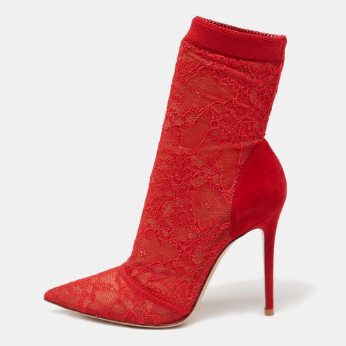 Gianvito Rossi Red Lace And Suede Pointed Ankle Booties Size 39 - Gianvito Rossi - Modalova