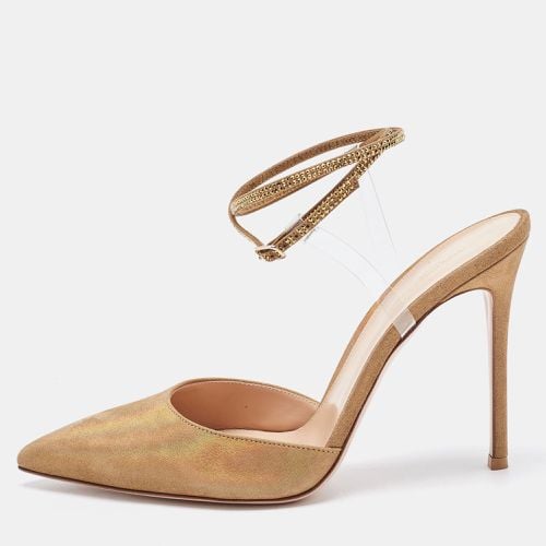 Gianvito Rossi Gold Glitter Nubuck Leather Embellshed Ankle Strap Sandals Size 42 - Gianvito Rossi - Modalova