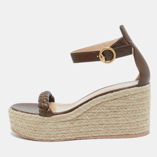 Gianvito Rossi Brown Braided Leather Merida Wedge Espadrille Platform Ankle Strap Sandals Size 40.5 - Gianvito Rossi - Modalova