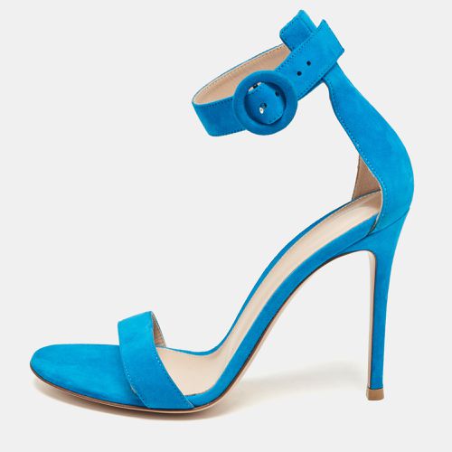 Gianvito Rossi Blue Suede Portofino Ankle Strap Sandals Size 38 - Gianvito Rossi - Modalova