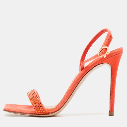 Gianvito Rossi Poppy Red Velvet Embellished Britney Sandals Size 38.5 - Gianvito Rossi - Modalova