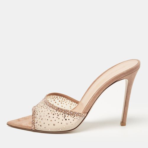 Gianvito Rossi Beige Suede and Organza Embellished Rania Mules Size 38.5 - Gianvito Rossi - Modalova