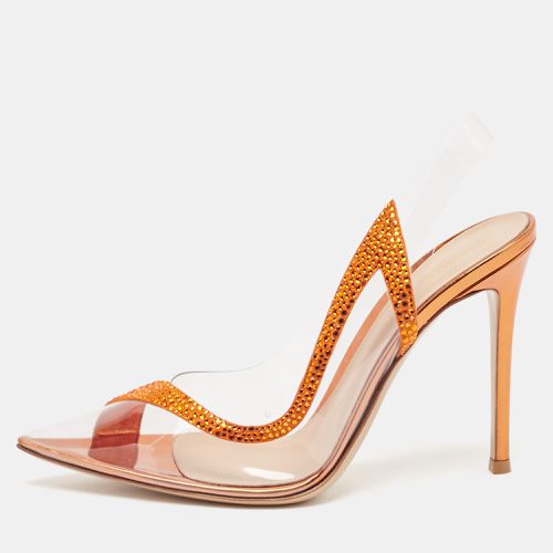 Gianvito Rossi Transparent/Orange PVC and Suede Embellished Hortensia Pumps Size 39 - Gianvito Rossi - Modalova