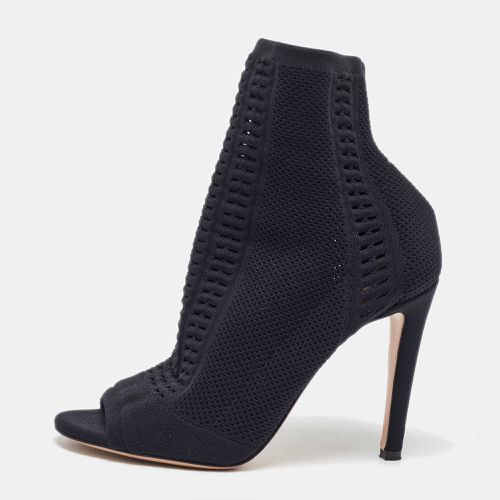 Gianvito Rossi Black Knit Fabric Vires Open Toe Ankle Booties Size 37.5 - Gianvito Rossi - Modalova