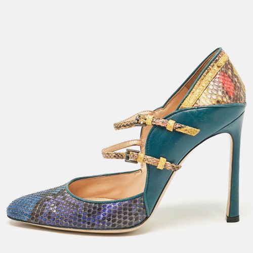 Gianvito Rossi Green/Yellow Leather and Python Leather Pointed Toe Pumps Size 39 - Gianvito Rossi - Modalova