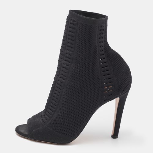 Gianvito Rossi Black Stretch Knit Vires Open Toe Ankle Length Boots Size 36.5 - Gianvito Rossi - Modalova