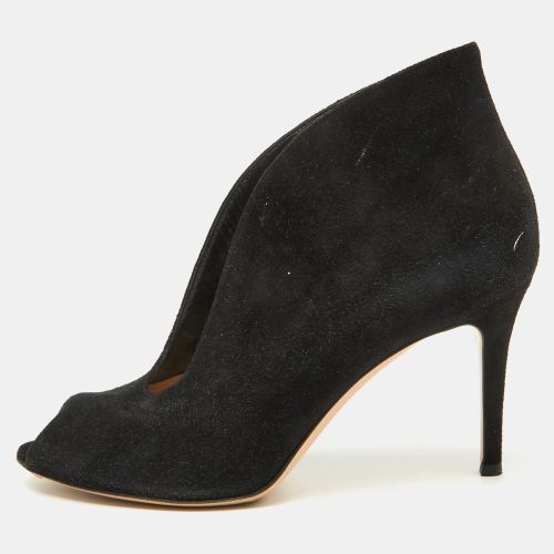 Gianvito Rossi Black Suede Vamp Peep Toe Ankle Booties Size 38.5 - Gianvito Rossi - Modalova