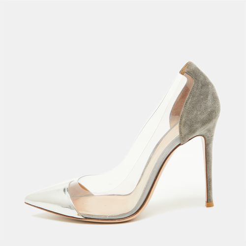 Gianvito Rossi Grey/Silver Suede and PVC Plexi Pointed Toe Pumps Size 38 - Gianvito Rossi - Modalova