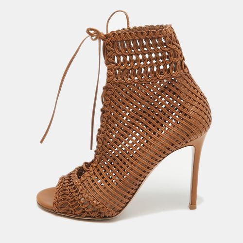 Gianvito Rossi Brown Woven Leather Lace Up Ankle Boots Size 38.5 - Gianvito Rossi - Modalova