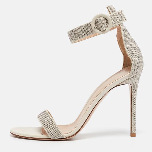 Gianvito Rossi Off White Suede Embellished Portofino Ankle Cuff Sandals Size 40 - Gianvito Rossi - Modalova