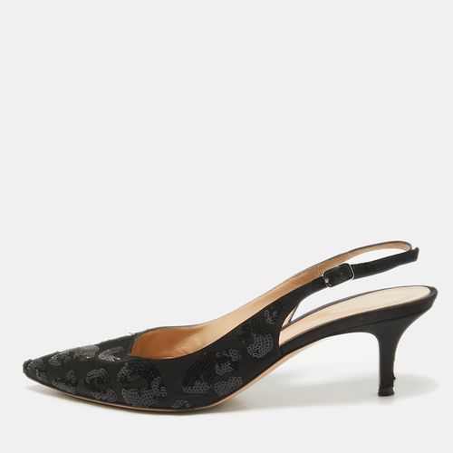 Gianvito Rossi Black Satin Sequins Embellished Slingback Pumps Size 39 - Gianvito Rossi - Modalova