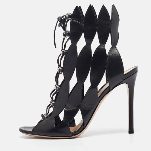 Gianvito Rossi Black Cutout Leather Lace Up Ankle Booties Size 38.5 - Gianvito Rossi - Modalova