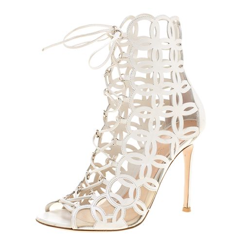 Gianvito Rossi White Cutout Leather Lace Up Peep Toe Sandals Size 37 - Gianvito Rossi - Modalova