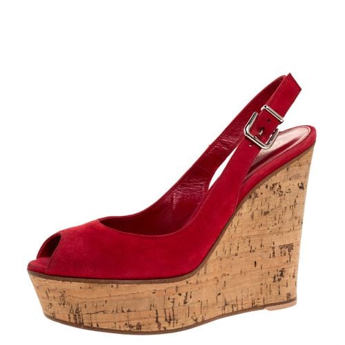 Gianvito Rossi Red Suede Leather Cork Wedge Peep Toe Platform Slingback Sandals Size 38.5 - Gianvito Rossi - Modalova