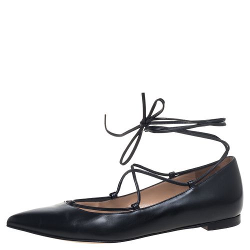 Gianvito Rossi Black Leather Femi Ankle Wrap Pointed Toe Flats Size 35 - Gianvito Rossi - Modalova