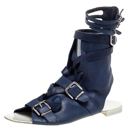 Gianvito Rossi Blue Leather Buckle Gladiator Ankle Length Flat Sandals Size 38 - Gianvito Rossi - Modalova