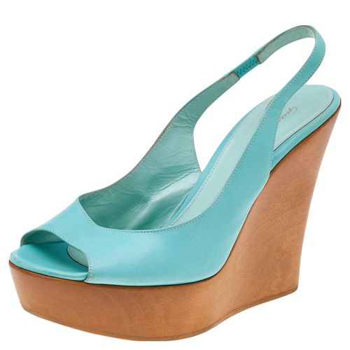 Gianvito Rossi Turquoise Leather Wedge Platform Slingback Sandals Size 38.5 - Gianvito Rossi - Modalova