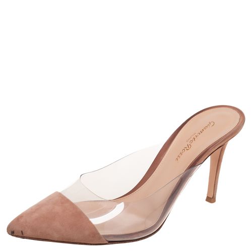 Gianvito Rossi Beige Suede and PVC Plexi Pointed Toe Mule Sandals Size 39 - Gianvito Rossi - Modalova