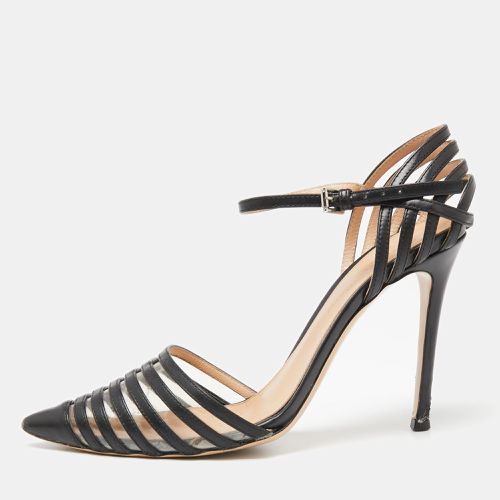 Gianvito Rossi Black Leather and PVC Caged Ankle-Strap Pointed-Toe Pumps Size 36.5 - Gianvito Rossi - Modalova