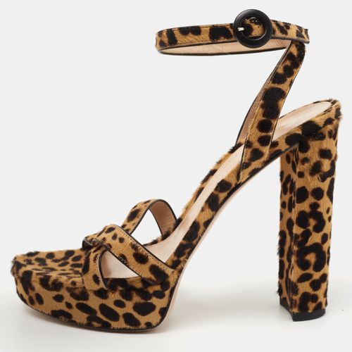 Beige Leopard Print Calf Hair Platform Ankle Strap Sandals Size 39 - Gianvito Rossi - Modalova