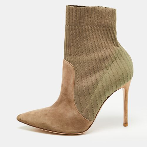 Gianvito Rossi Two Tone Knit Fabric and Suede Katie Ankle Booties Size 40.5 - Gianvito Rossi - Modalova