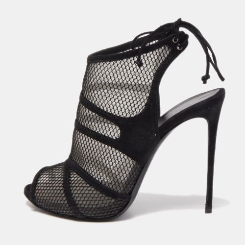 Gianvito Rossi Black Suede and Mesh Peep Toe Ankle Sandals Size 37.5 - Gianvito Rossi - Modalova