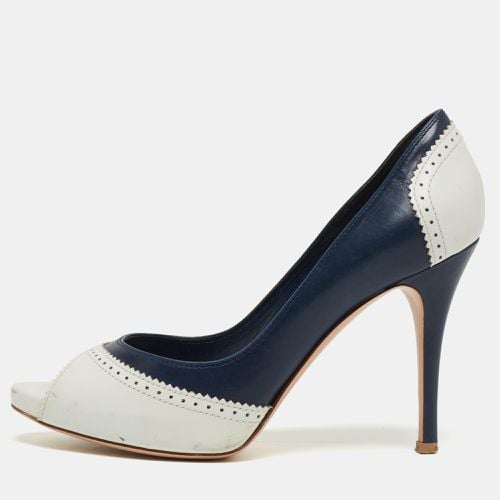 Gianvito Rossi Blue/White Leather Peep Toe Pumps Size 36.5 - Gianvito Rossi - Modalova